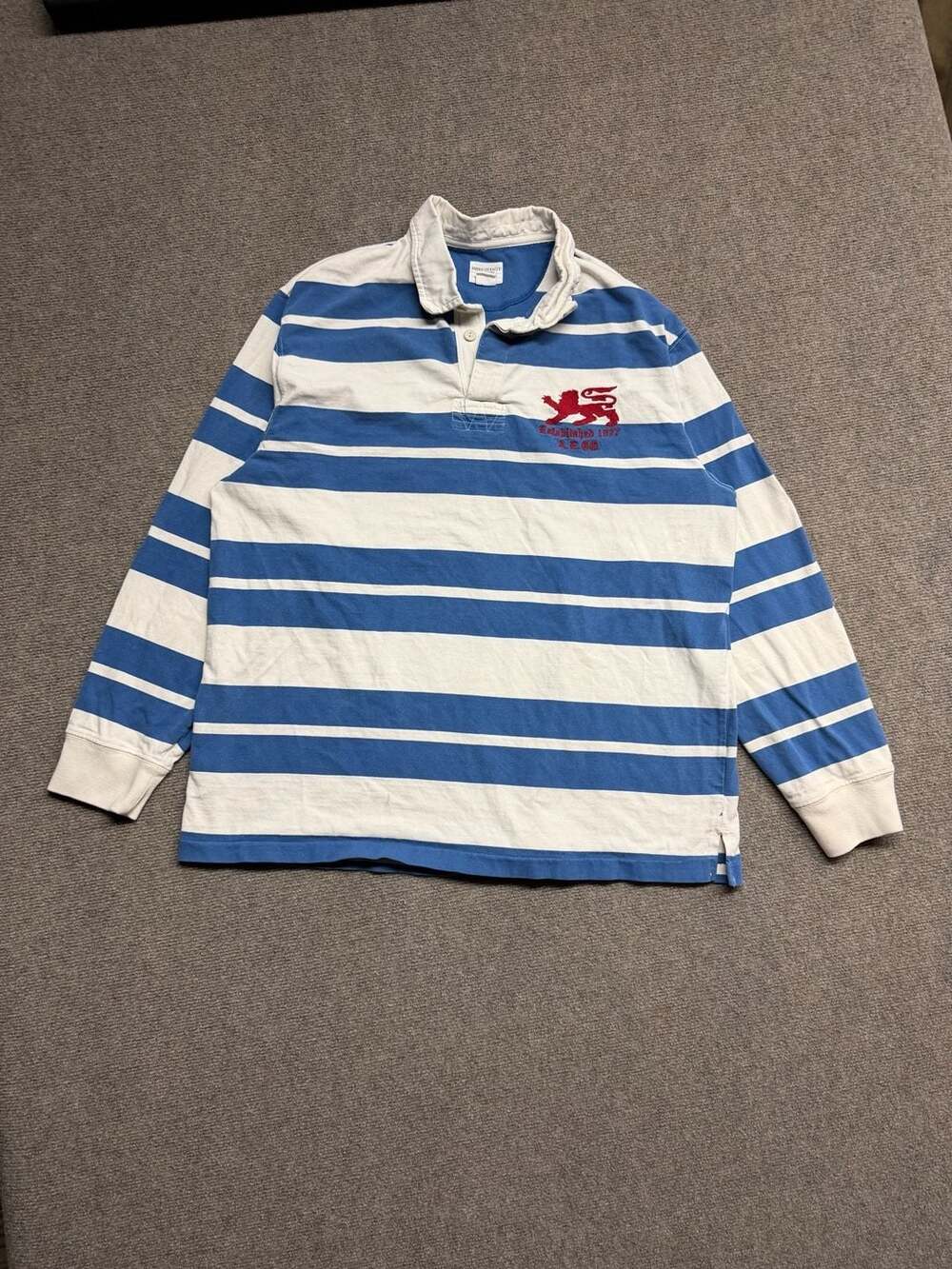 American Eagle Outfitters Blue White Striped Long Sleeve Rugby Polo Shirt XL